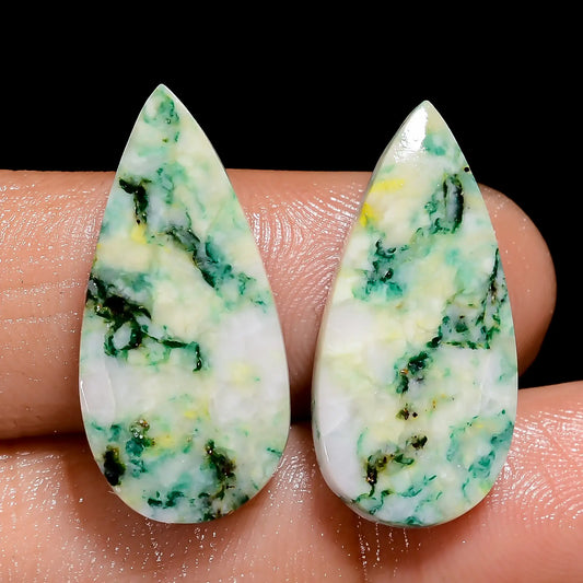 Mariposite Pear Shape Cabochon Loose Gemstone Pair Natural 21 Ct. 23X10X3 mm V-7473