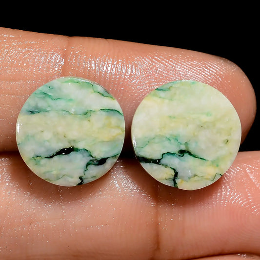 Mariposite Round Shape Cabochon Loose Gemstone Pair Natural 14.5 Ct. 12X12X3 mm V-7479