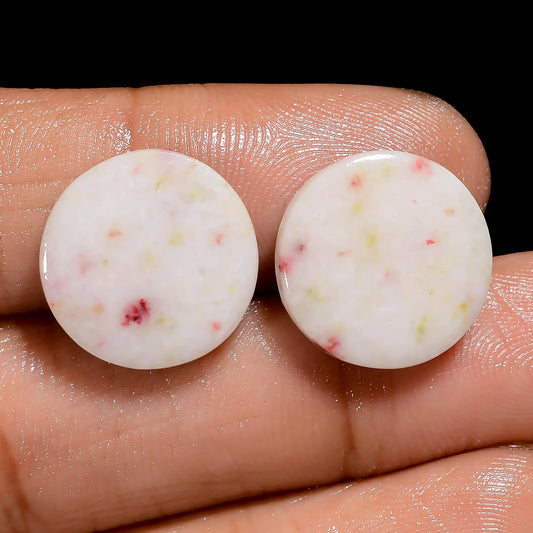 Cinnabar Round Shape Cabochon Loose Gemstone Pair Natural 13 Ct. 13X13X2 mm V-7482