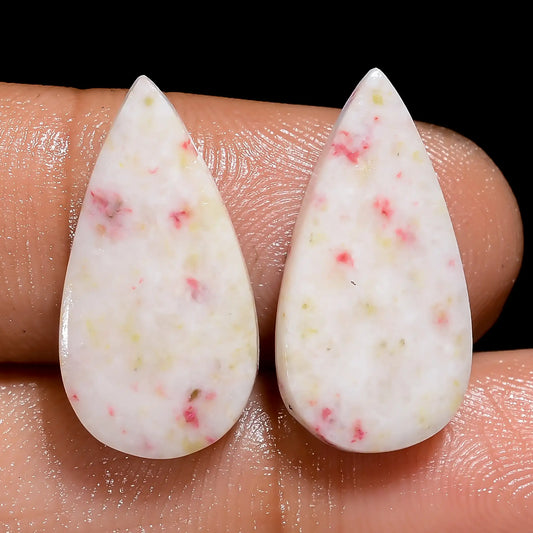 Cinnabar Pear Shape Cabochon Loose Gemstone Pair Natural 11 Ct. 19X9X2 mm V-7484