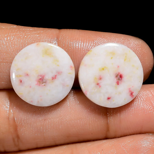 Cinnabar Round Shape Cabochon Loose Gemstone Pair Natural 16.5 Ct. 15X15X2 mm V-7489