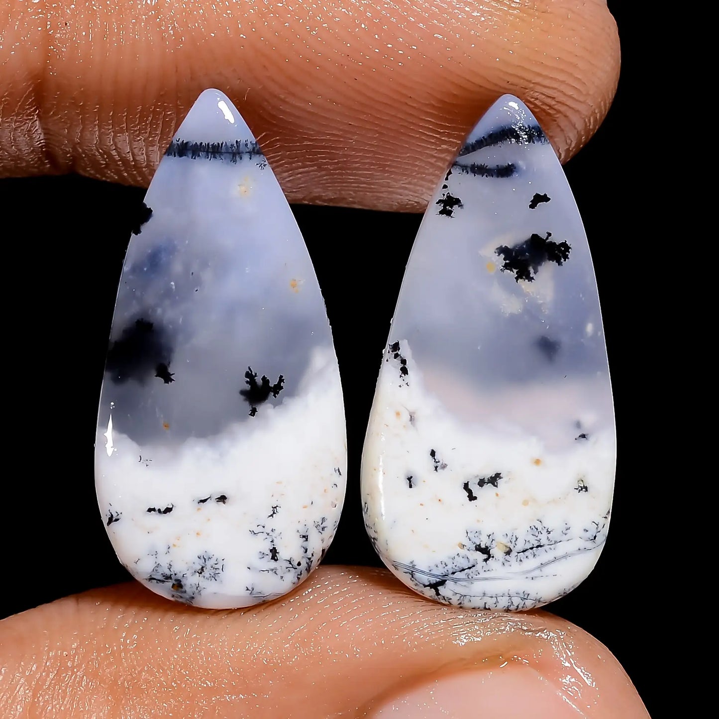 Dendrite Opal Pear Shape Cabochon Loose Gemstone Pair Natural 14 Ct. 21X9X3 mm V-7495
