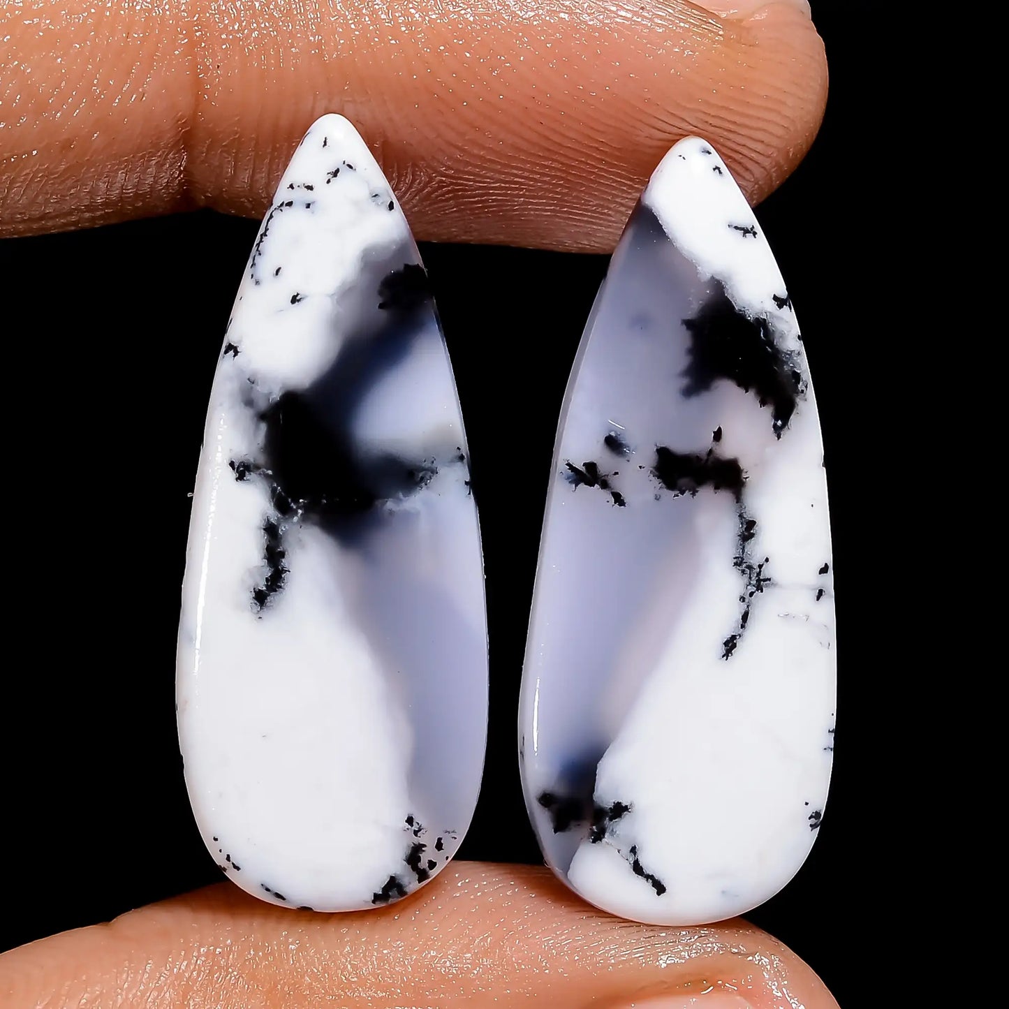 Dendrite Opal Pear Shape Cabochon Loose Gemstone Pair Natural 20.5 Ct. 28X11X2 mm V-7498