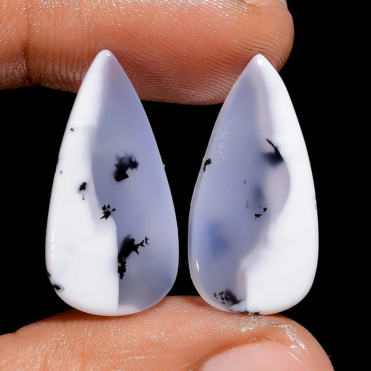 Dendrite Opal Pear Shape Cabochon Loose Gemstone Pair Natural 17 Ct. 23X11X3 mm V-7501