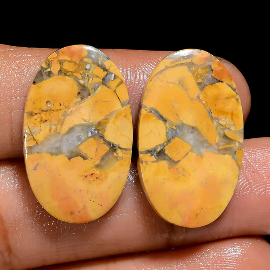 Maligano Jasper Oval Shape Cabochon Loose Gemstone Pair Natural 24 Ct. 23X14X2 mm V-7503