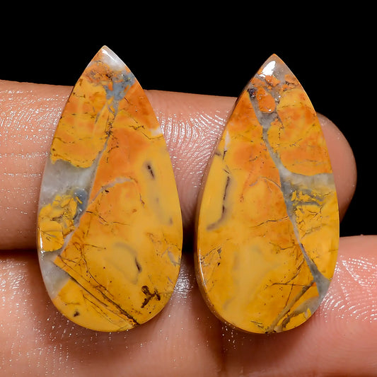 Maligano Jasper Pear Shape Cabochon Loose Gemstone Pair Natural 24 Ct. 24X12X3 mm V-7507