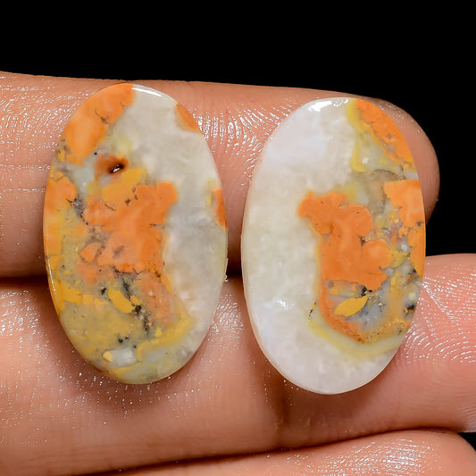 Maligano Jasper Oval Shape Cabochon Loose Gemstone Pair Natural 18 Ct. 21X13X2 mm V-7518