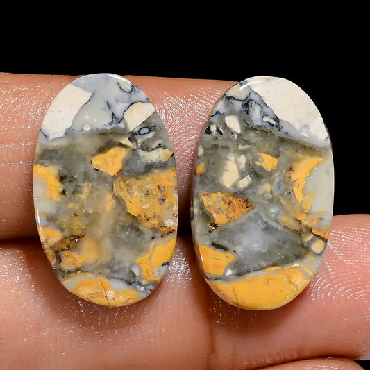 Maligano Jasper Oval Shape Cabochon Loose Gemstone Pair Natural 19.5 Ct. 20X12X2 mm V-7520