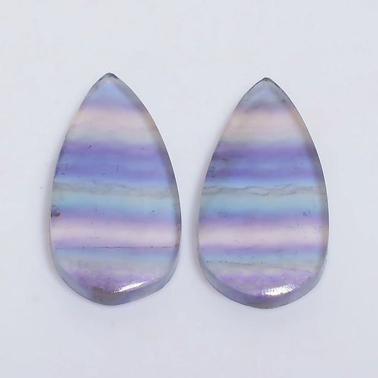 Fluorite Pear Shape Cabochon Loose Gemstone Pair Natural 20 Ct. 22X11X2 mm V-7522