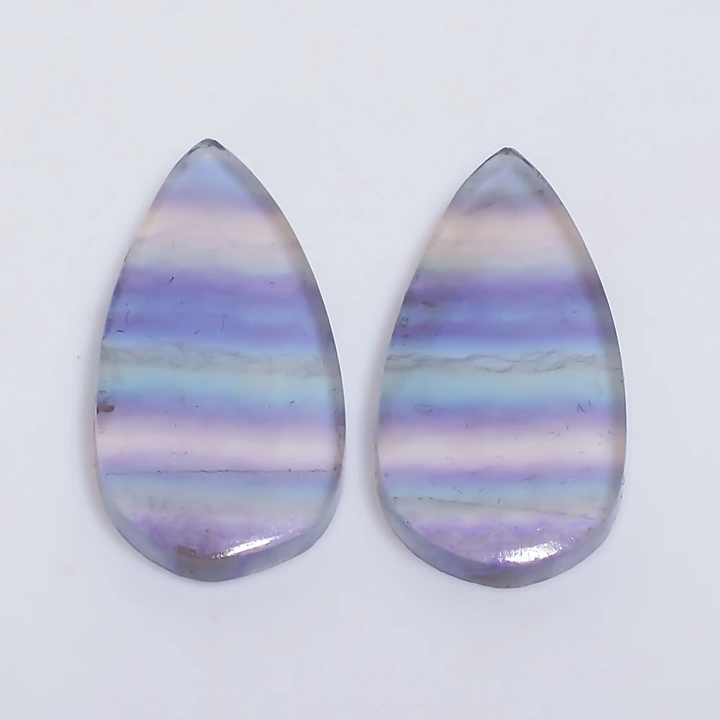 Fluorite Pear Shape Cabochon Loose Gemstone Pair Natural 20 Ct. 22X11X2 mm V-7522