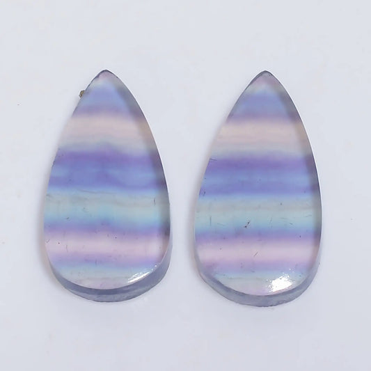 Fluorite Pear Shape Cabochon Loose Gemstone Pair Natural 18.5 Ct. 21X10X2 mm V-7526
