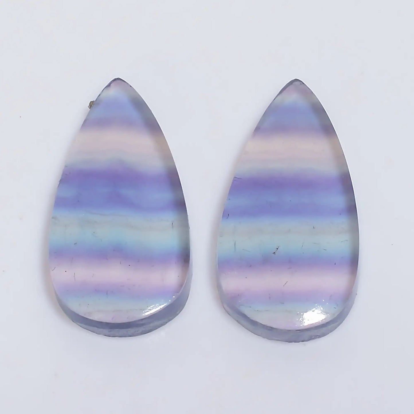 Fluorite Pear Shape Cabochon Loose Gemstone Pair Natural 18.5 Ct. 21X10X2 mm V-7526