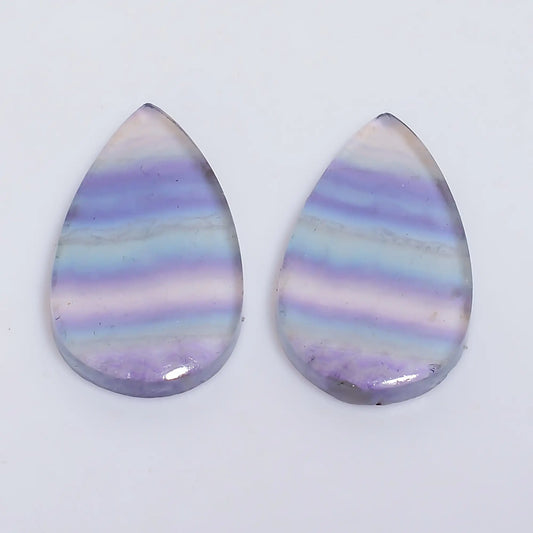 Fluorite Pear Shape Cabochon Loose Gemstone Pair Natural 16 Ct. 19X11X2 mm V-7528
