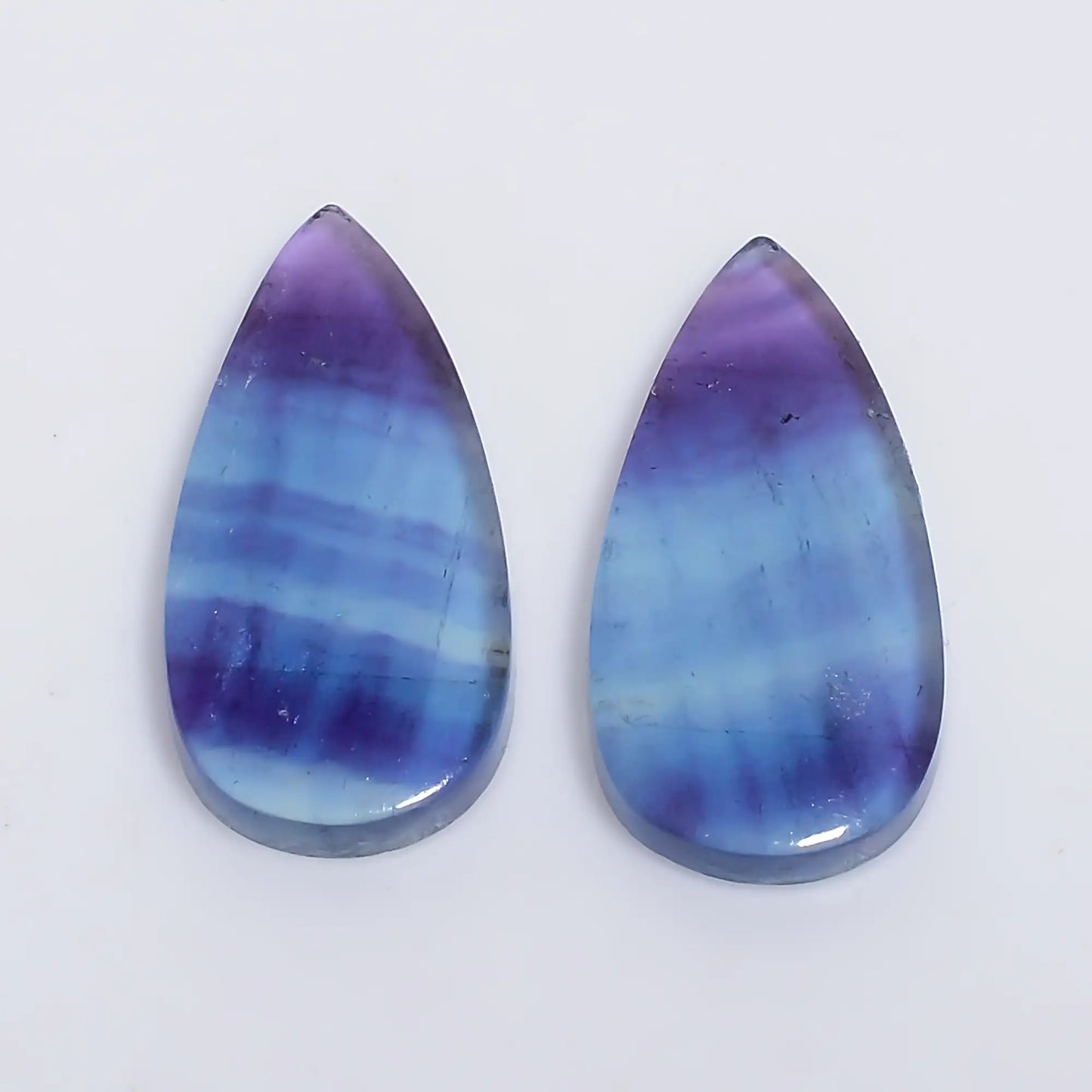Fluorite Pear Shape Cabochon Loose Gemstone Pair Natural 17.5 Ct. 21X10X2 mm V-7529