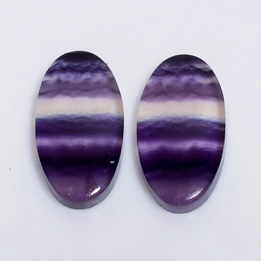 Fluorite Oval Shape Cabochon Loose Gemstone Pair Natural 22 Ct. 21X10X3 mm V-7533