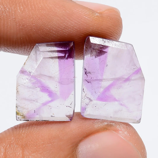 Trapiche Amethyst Fancy Shape Cut Stone Loose Gemstone Pair Natural 11 Ct. 14X10X2 mm V-7534