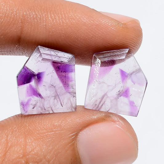 Trapiche Amethyst Fancy Shape Cut Stone Loose Gemstone Pair Natural 8.5 Ct. 13X11X2 mm V-7537