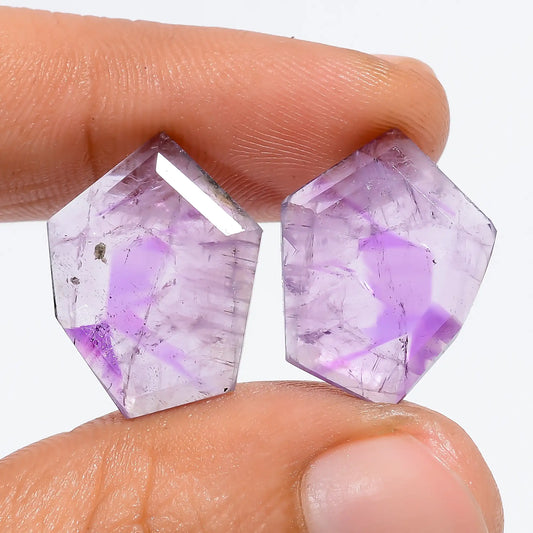 Trapiche Amethyst Fancy Shape Cut Stone Loose Gemstone Pair Natural 14 Ct. 19X14X2 mm V-7539