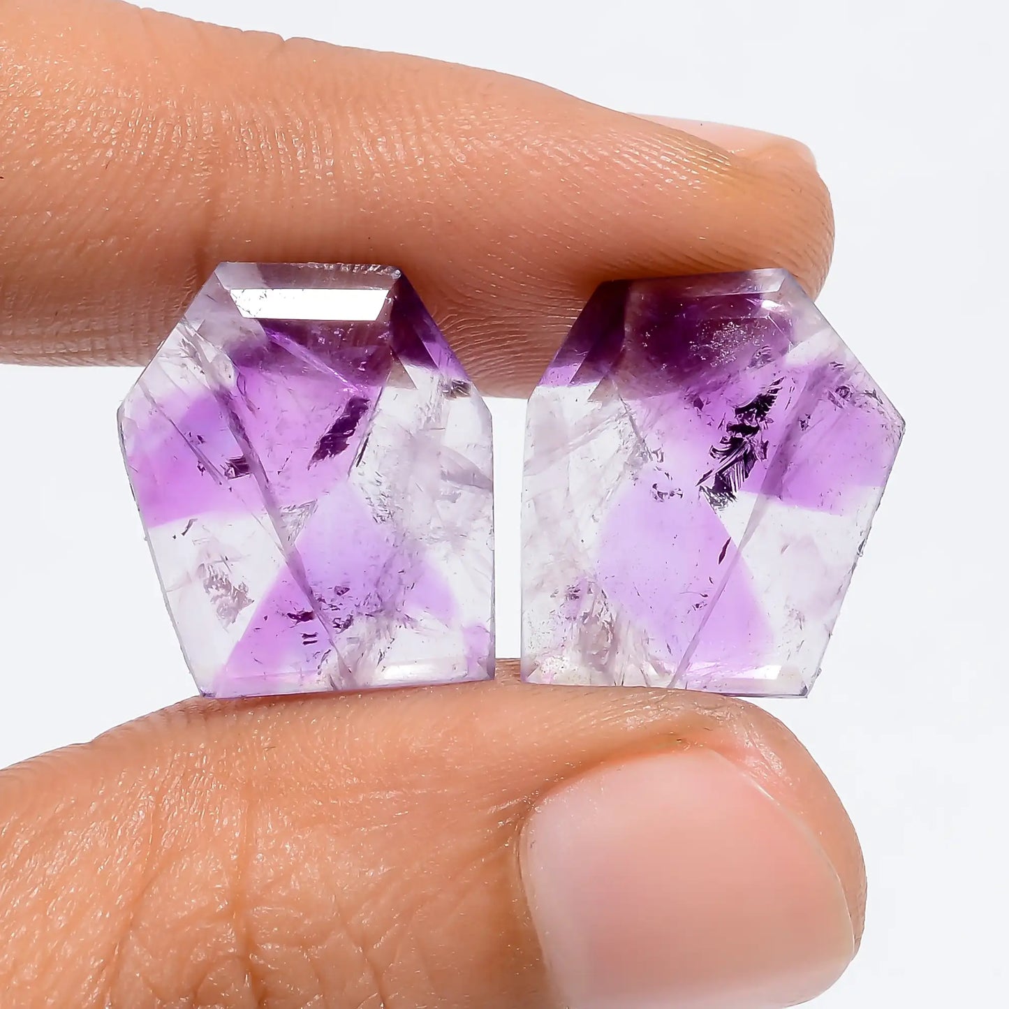 Trapiche Amethyst Fancy Shape Cut Stone Loose Gemstone Pair Natural 12 Ct. 16X13X1 mm V-7546