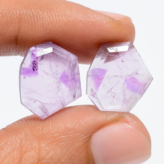 Trapiche Amethyst Fancy Shape Cut Stone Loose Gemstone Pair Natural 9 Ct. 14X13X2 mm V-7547