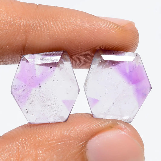 Trapiche Amethyst Fancy Shape Cut Stone Loose Gemstone Pair Natural 10.5 Ct. 14X13X1 mm V-7549