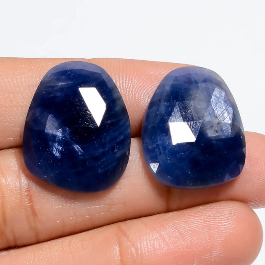 Blue Sapphire Fancy Shape Faceted Loose Gemstone Pair Natural 42.5 Ct. 21X17X4 mm V-7552