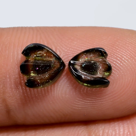 Watermelon Tourmaline Butterfly Shape Carved Loose Gemstone Pair Natural 2 Ct. 6X6X1 mm V-7558