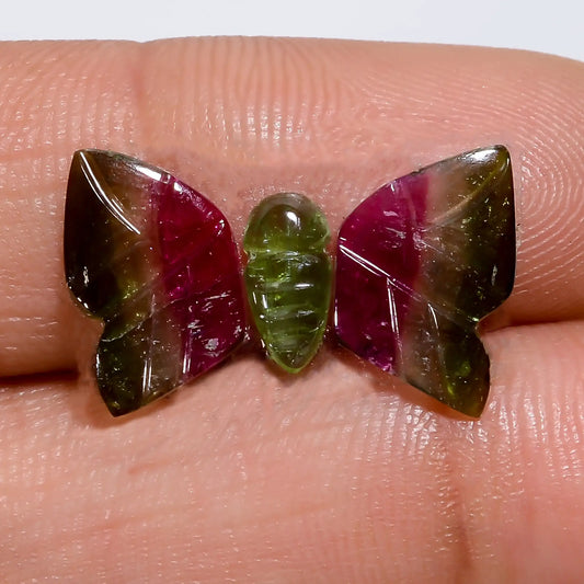 Watermelon Tourmaline Butterfly Shape Carved Loose Gemstone 3 Pcs Lot Natural 4 Ct. 7X2 11X6 mm V-7561