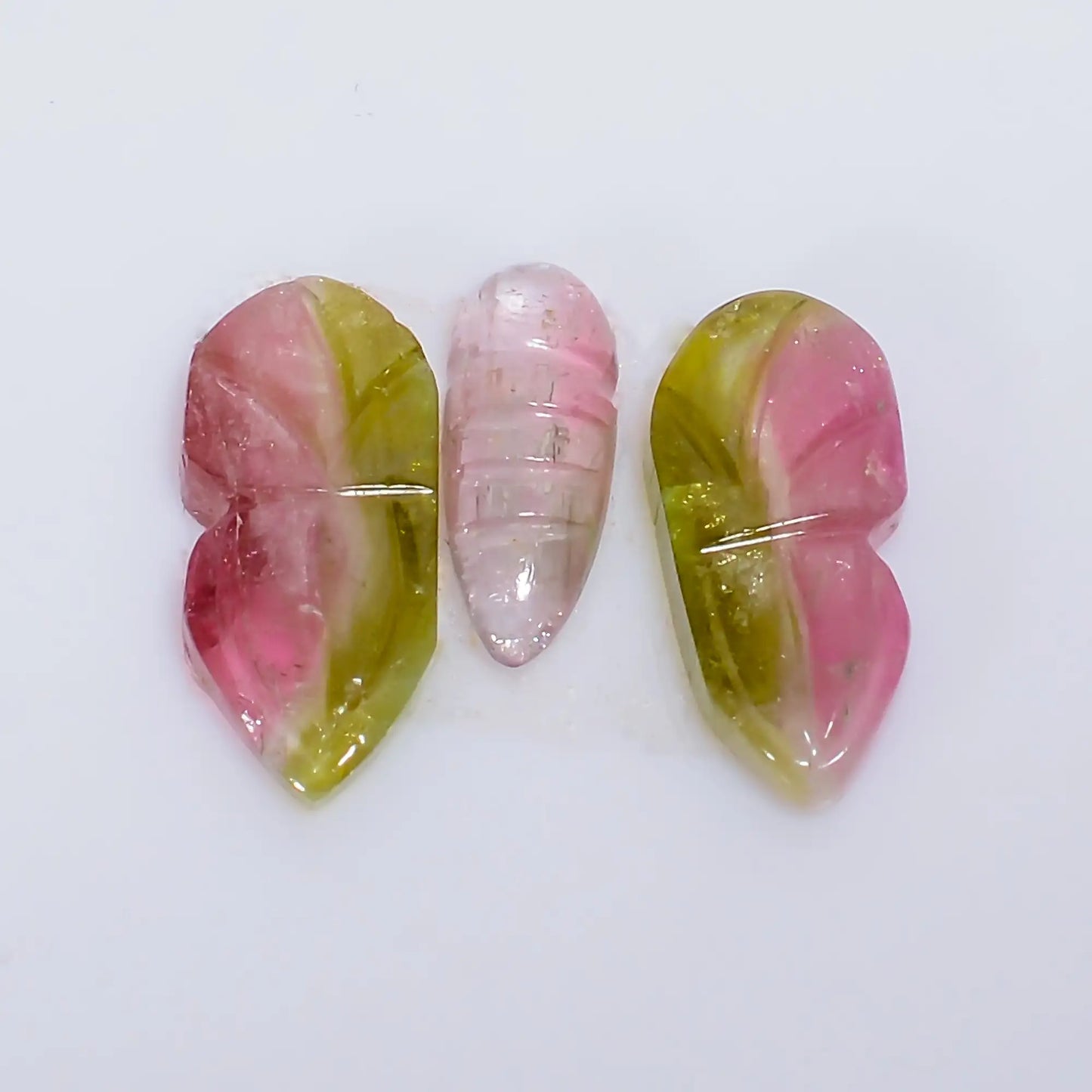 Watermelon Tourmaline Butterfly Shape Carved Loose Gemstone 3 Pcs Lot Natural 5 Ct. 10X3 13X5 mm V-7571