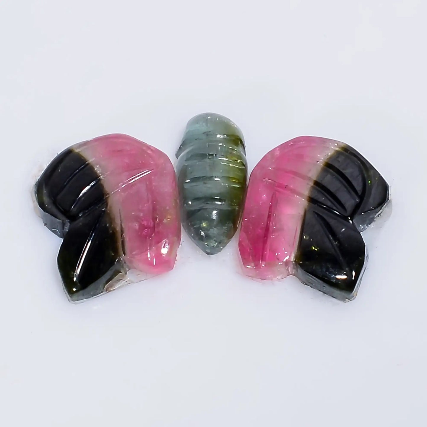 Watermelon Tourmaline Butterfly Shape Carved Loose Gemstone 3 Pcs Lot Natural 5 Ct. 8X3 9X7 mm V-7572