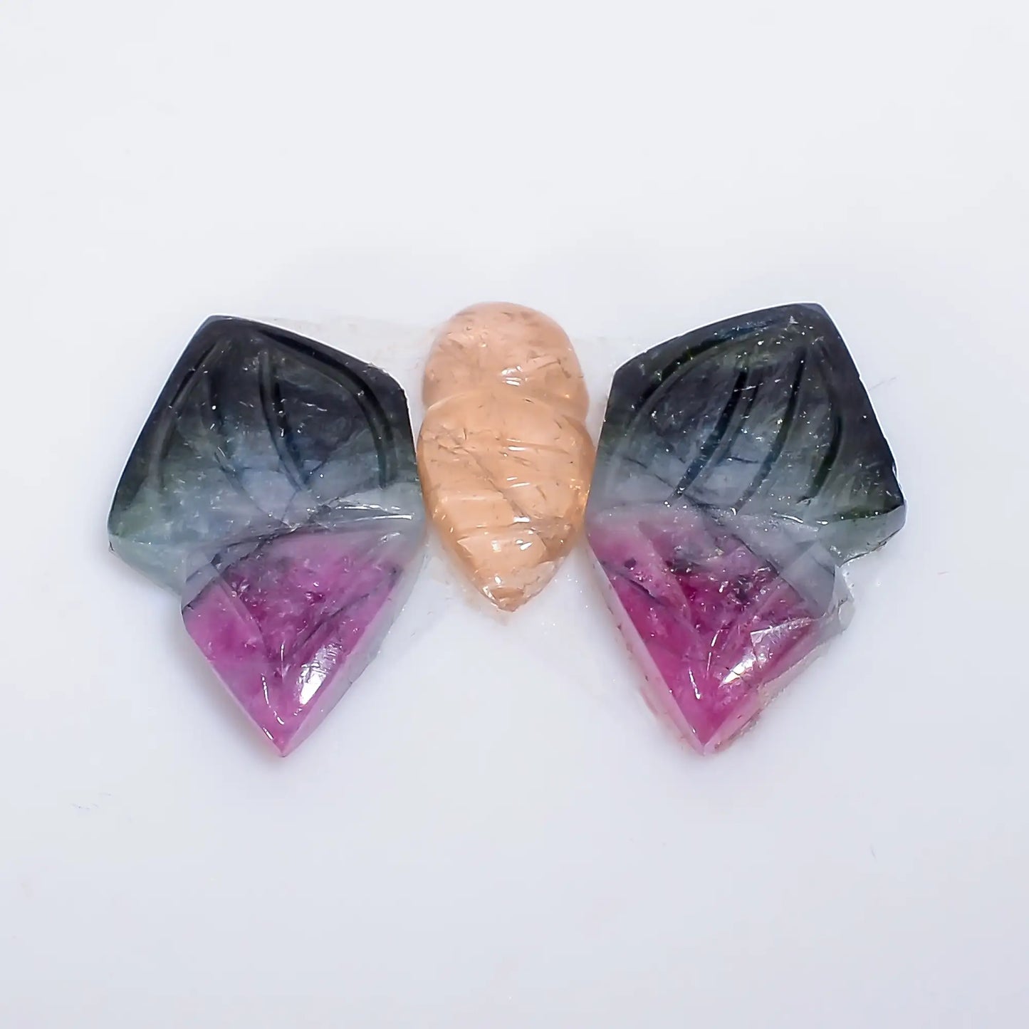 Watermelon Tourmaline Butterfly Shape Carved Loose Gemstone 3 Pcs Lot Natural 5 Ct. 8X3 12X7 mm V-7573