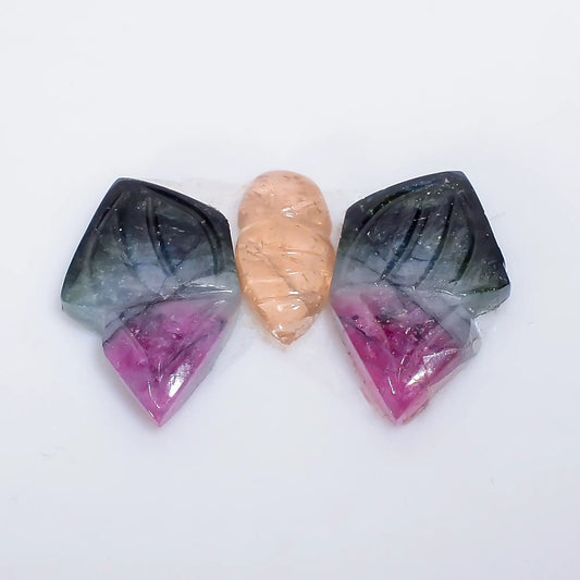 Watermelon Tourmaline Butterfly Shape Carved Loose Gemstone 3 Pcs Lot Natural 5 Ct. 8X3 12X7 mm V-7573