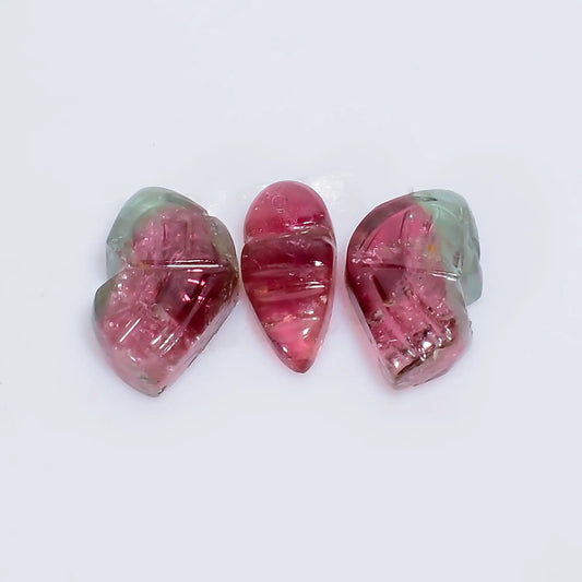 Watermelon Tourmaline Butterfly Shape Carved Loose Gemstone 3 Pcs Lot Natural 3.5 Ct. 8X3 9X5 mm V-7576