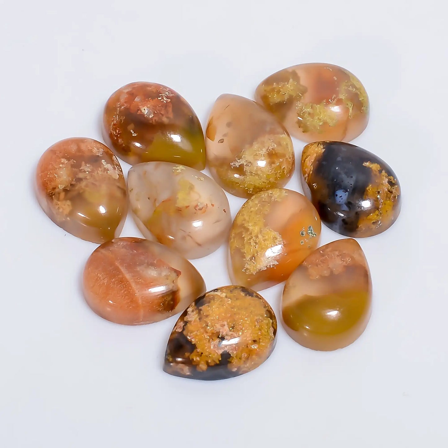 Indonesian Moss Agate Pear Shape Cabochon Loose Gemstone 10 Pcs Lot Natural 54 Ct. 13X9X4 mm V-7583