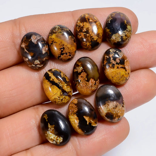 Indonesian Moss Agate Oval Shape Cabochon Loose Gemstone 10 Pcs Lot Natural 58.5 Ct. 13X9X4 mm V-7584