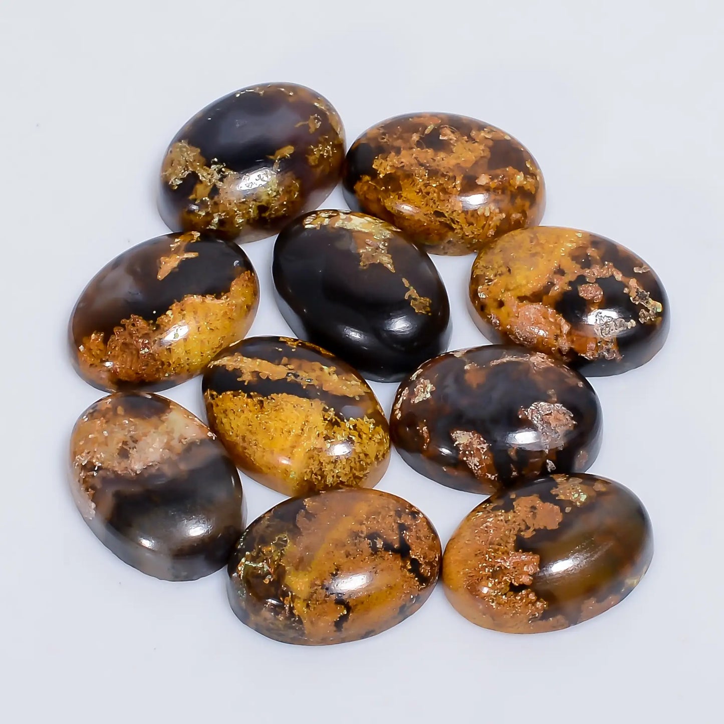 Indonesian Moss Agate Oval Shape Cabochon Loose Gemstone 10 Pcs Lot Natural 58.5 Ct. 13X9X4 mm V-7584
