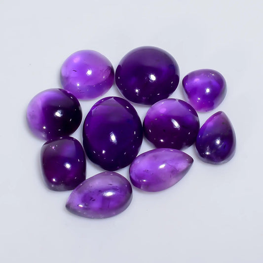 Amethyst Mix Shape Shape Cabochon Loose Gemstone 10 Pcs Lot Natural 56 Ct. 8X8 15X11 mm V-7598