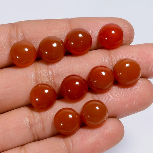 Carnelian Round Shape Cabochon Loose Gemstone 10 Pcs Lot Natural 42.5 Ct. 9X9X4 mm V-7600