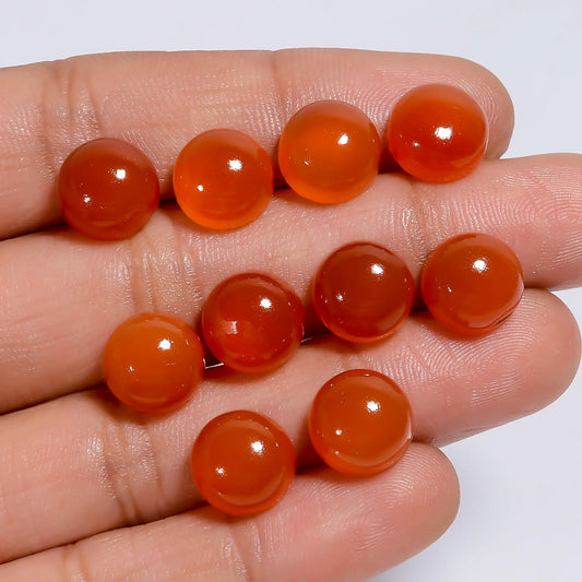 Wonderful Top Grade Quality 100% Natural Carnelian Round Shape Cabochon Loose Gemstone 10 Pcs Lot For Making Jewelry 44 Ct. 9X9X4 mm V-7601