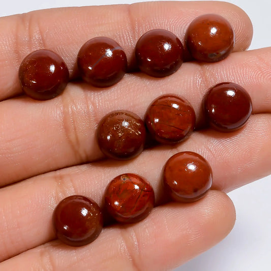 Red Jasper Round Shape Cabochon Loose Gemstone 10 Pcs Lot Natural 40.5 Ct. 9X9X4 mm V-7610