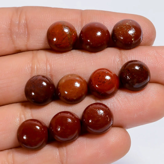 Red Jasper Round Shape Cabochon Loose Gemstone 10 Pcs Lot Natural 41 Ct. 9X9X4 mm V-7611