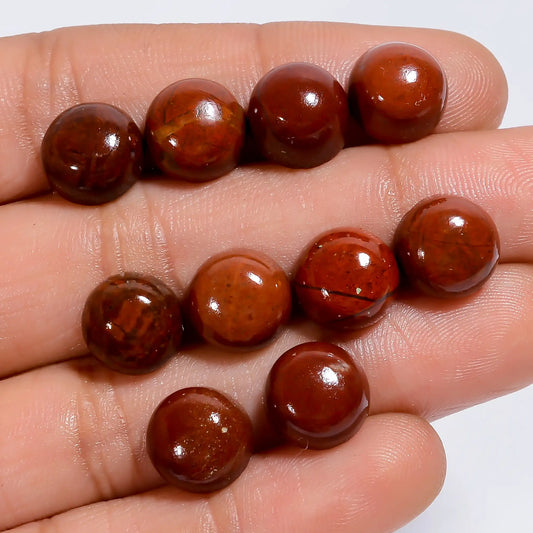 Red Jasper Round Shape Cabochon Loose Gemstone 10 Pcs Lot Natural 43.5 Ct. 9X9X4 mm V-7612