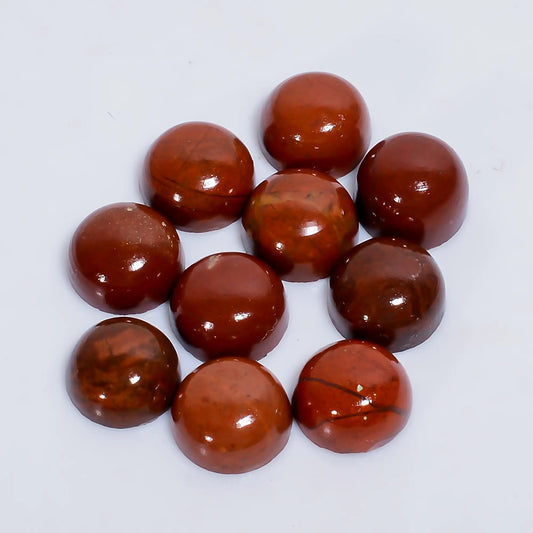 Red Jasper Round Shape Cabochon Loose Gemstone 10 Pcs Lot Natural 43.5 Ct. 9X9X4 mm V-7612