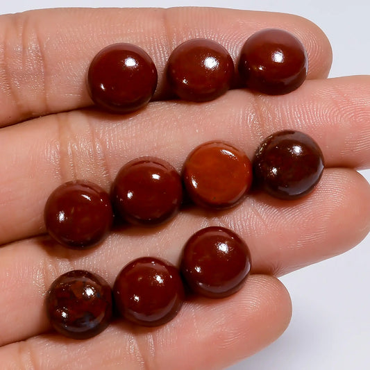 Red Jasper Round Shape Cabochon Loose Gemstone 10 Pcs Lot Natural 39.5 Ct. 9X9X4 mm V-7613