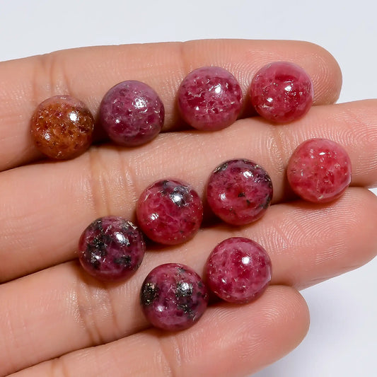 Rhodonite Round Shape Cabochon Loose Gemstone 10 Pcs Lot Natural 57 Ct. 9X9X4 mm V-7615
