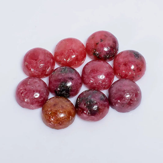 Rhodonite Round Shape Cabochon Loose Gemstone 10 Pcs Lot Natural 57 Ct. 9X9X4 mm V-7615