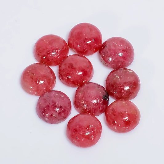 Rhodonite Round Shape Cabochon Loose Gemstone 10 Pcs Lot Natural 50.5 Ct. 9X9X3 mm V-7616