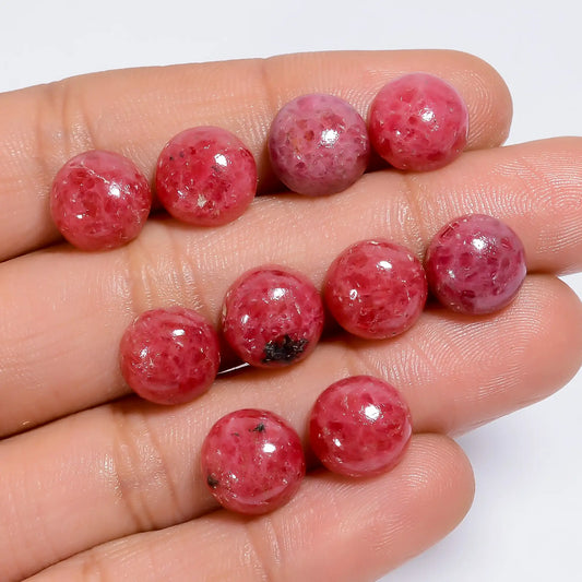 Rhodonite Round Shape Cabochon Loose Gemstone 10 Pcs Lot Natural 57 Ct. 9X9X3 mm V-7617