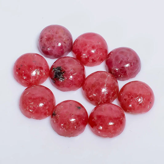 Rhodonite Round Shape Cabochon Loose Gemstone 10 Pcs Lot Natural 57 Ct. 9X9X3 mm V-7617