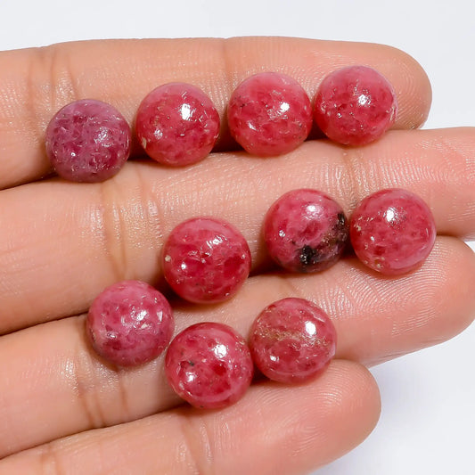 Rhodonite Round Shape Cabochon Loose Gemstone 10 Pcs Lot Natural 53 Ct. 9X9X4 mm V-7618